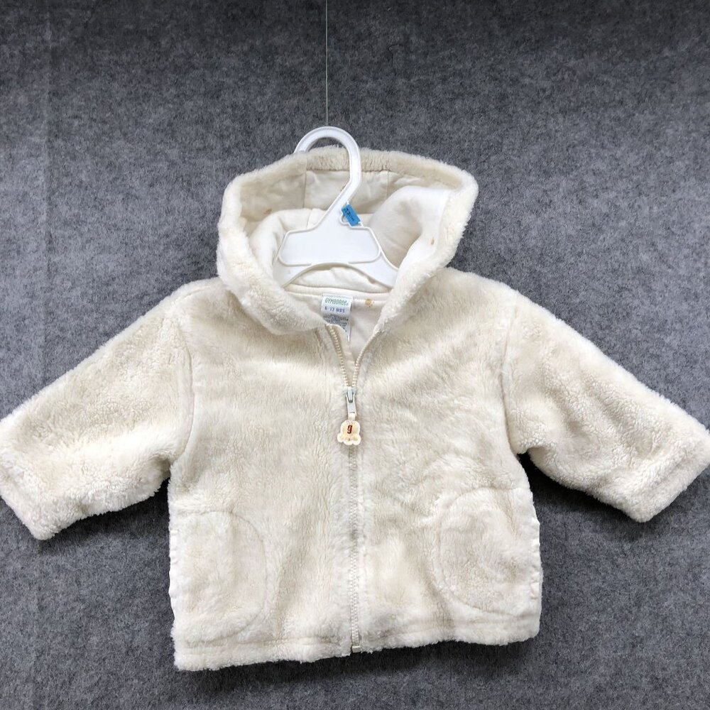 Vintage Gymboree Faux Fur Zip Hoodie Baby 6-12M Ivory Cream Soft Fuzzy Winter